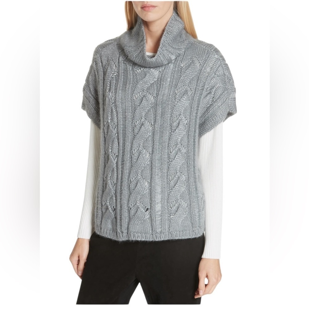EILEEN FISHER Cable Knit Turtleneck Sweater - Size XS - Picture 1 of 8